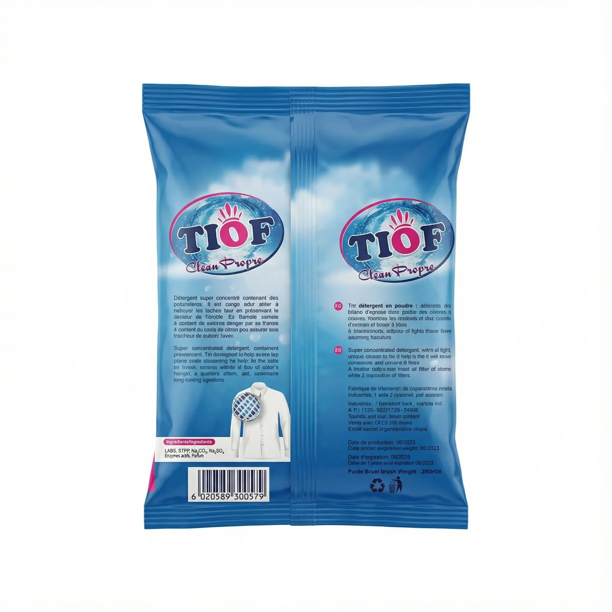 sachet de détergent en poudre pour linge propre